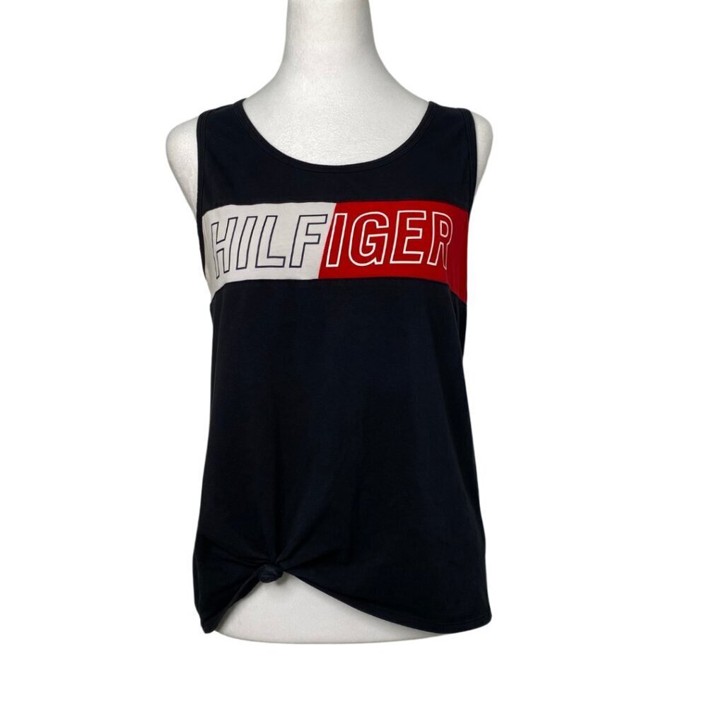 Tommy Hilfiger Sport Women's Black Cotton Tank Top with Side Knot, Size Large